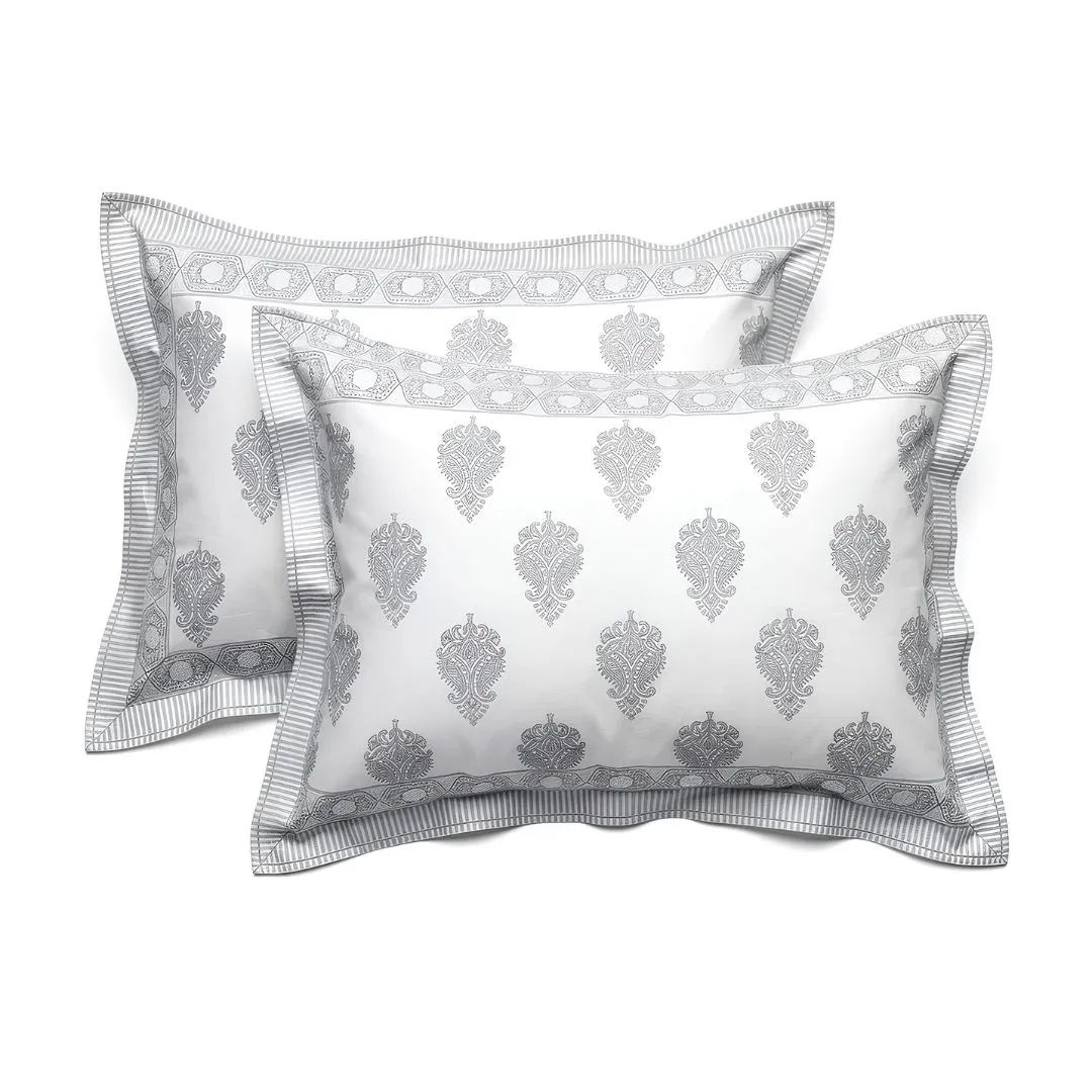 Single-Sided Block Printed Double Bedsheet in Grey Motif