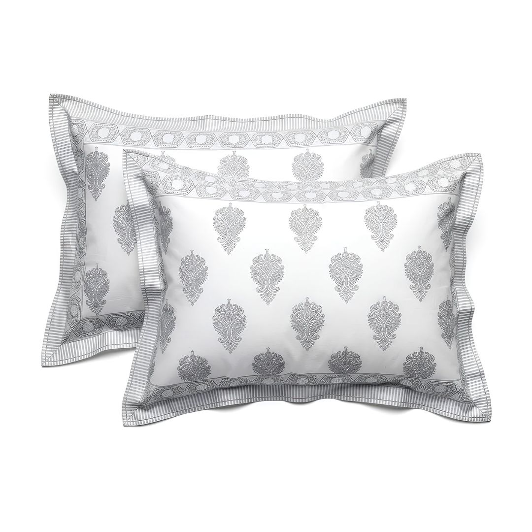 Single-Sided Block Printed Double Bedsheet in Grey Motif