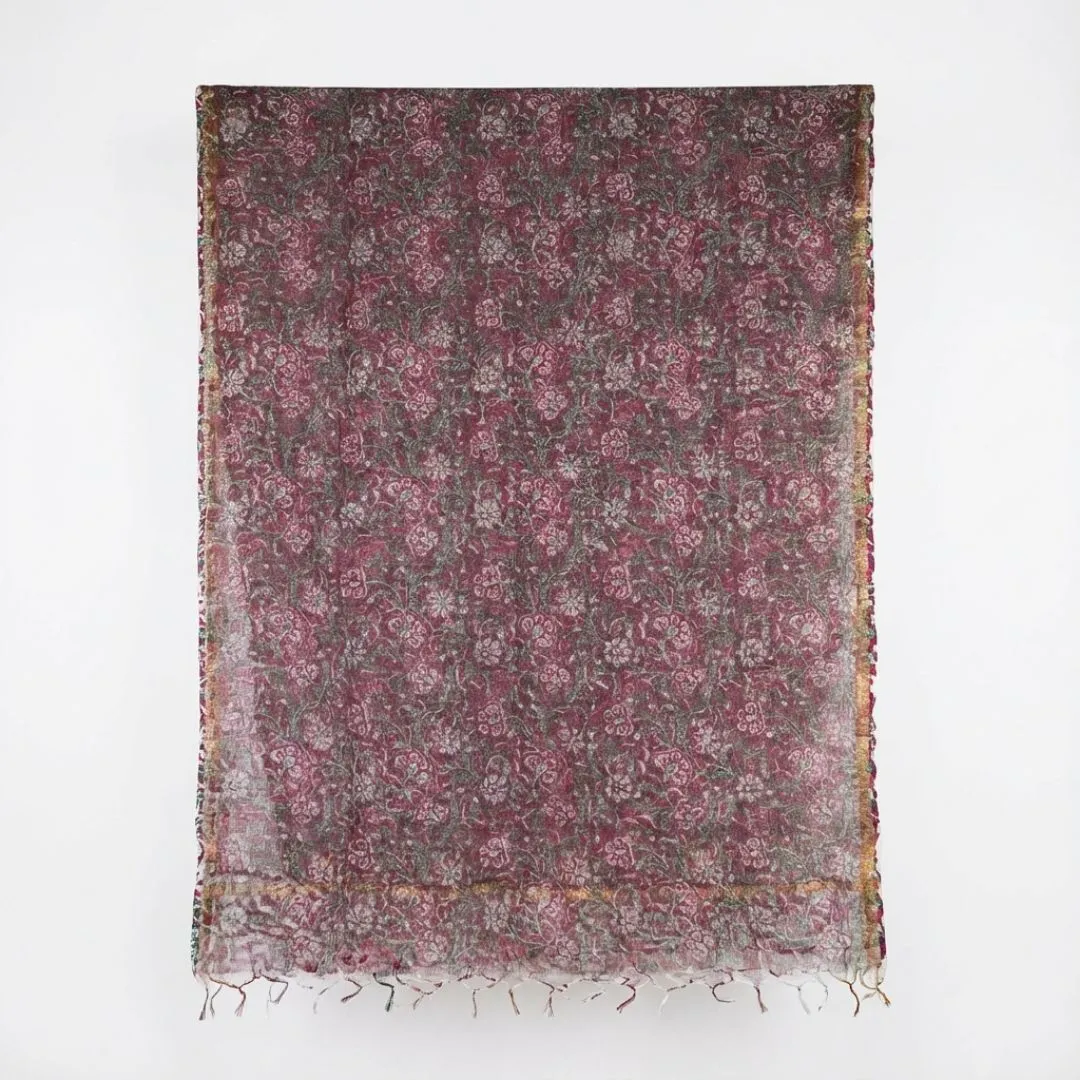 Hand Block Printed Kota Doriya Dupatta in Earthy Floral Pattern