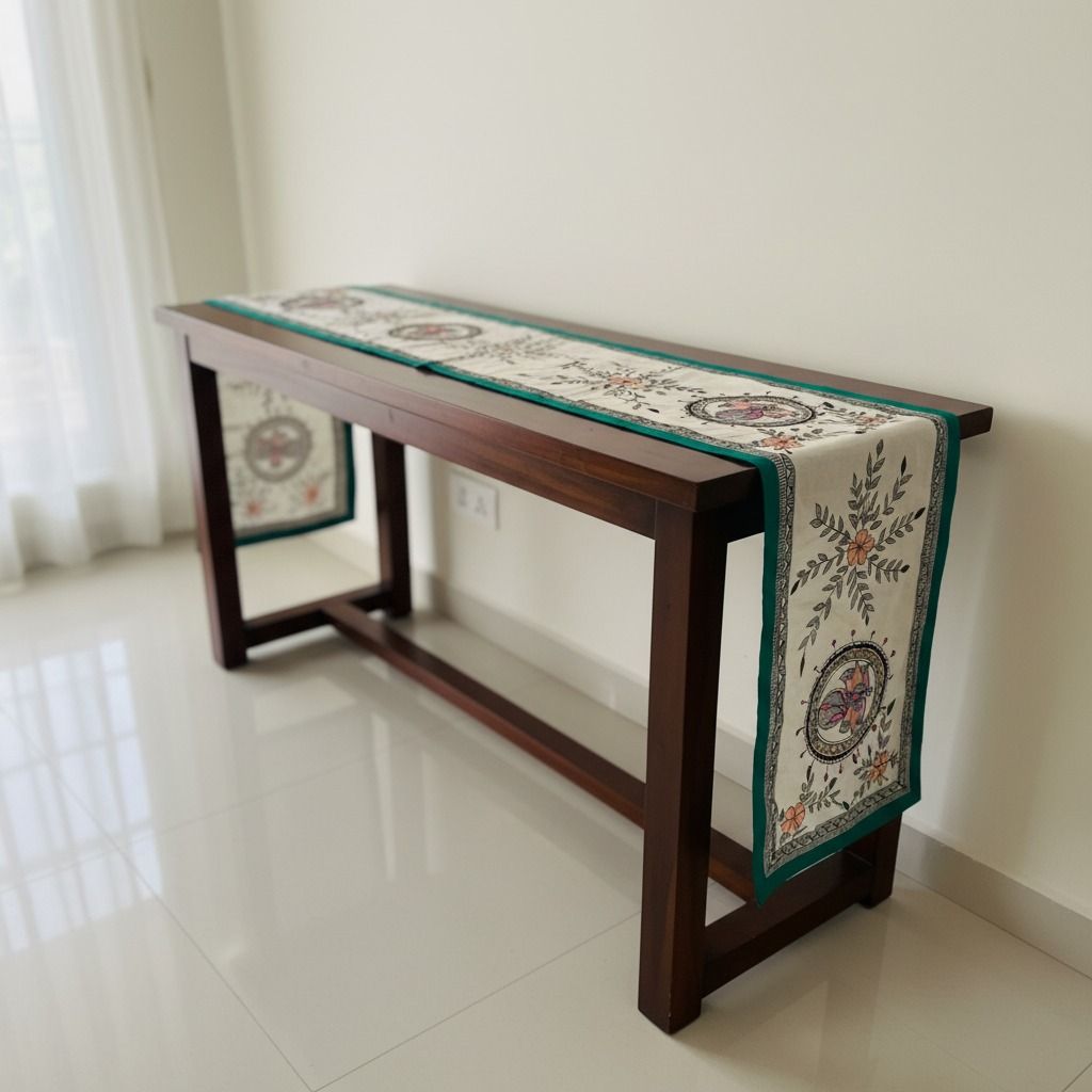 Hand Painted Madhubani Art Work Table Runner {Mayura}