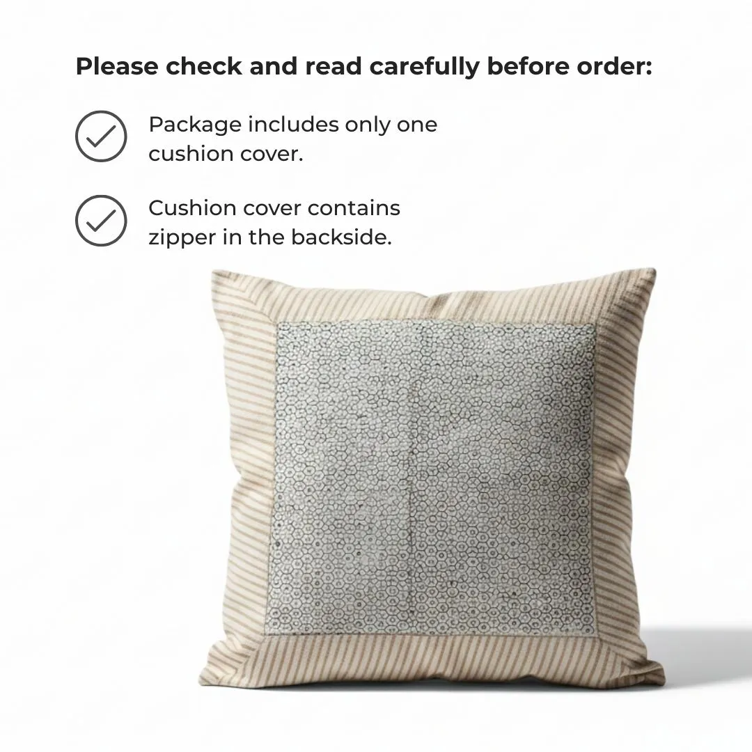 Block Printed Cotton Cushion Covers with Minimal Border Design (Set of 2)