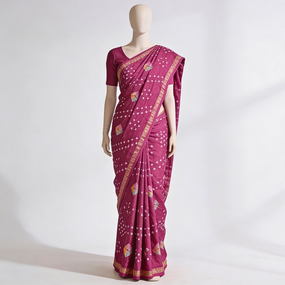 Semi Silk Bandhej Tie & Dye Saree with Coordinated Blouse Piece (Unstitched)