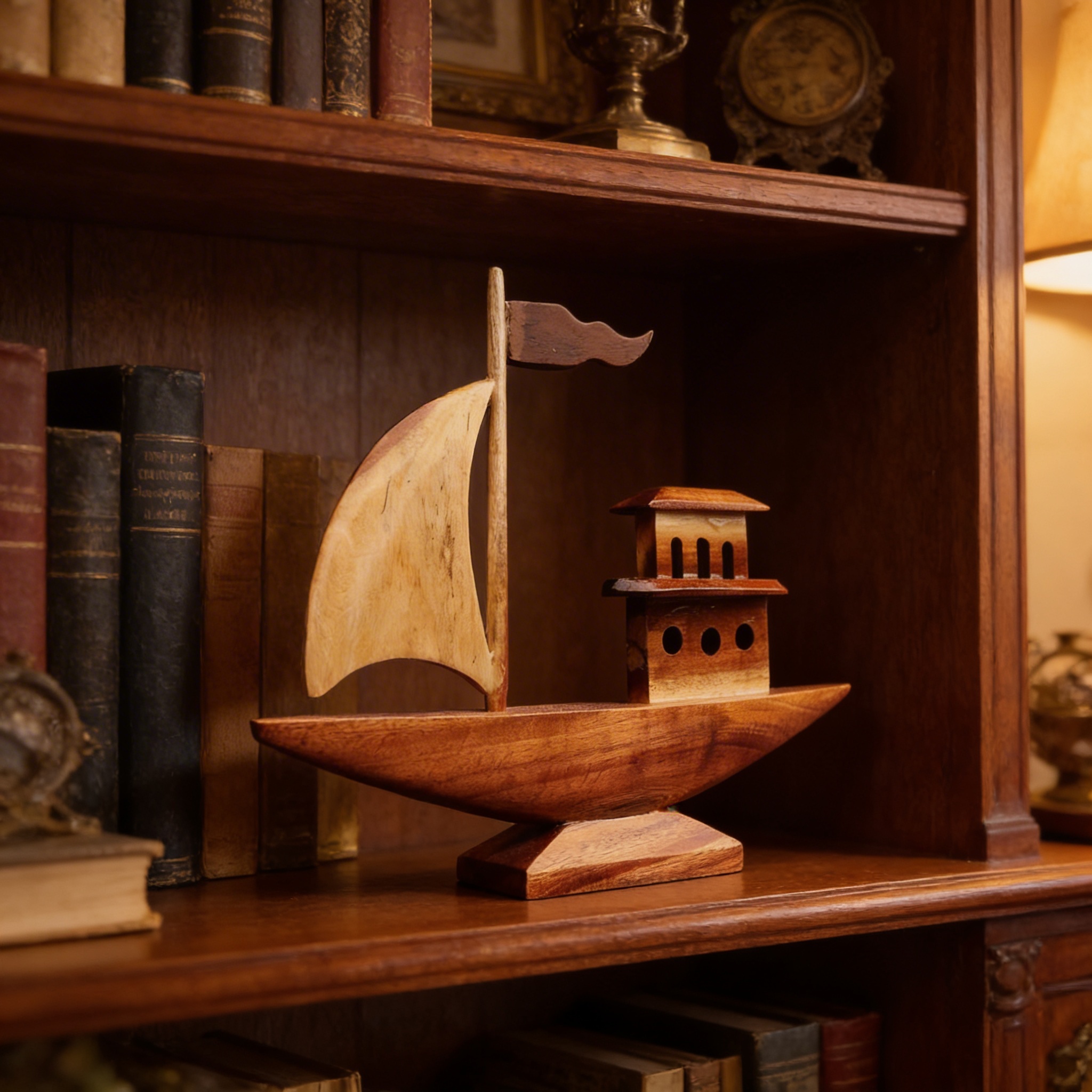 Handcrafted Wooden Boat Showpiece