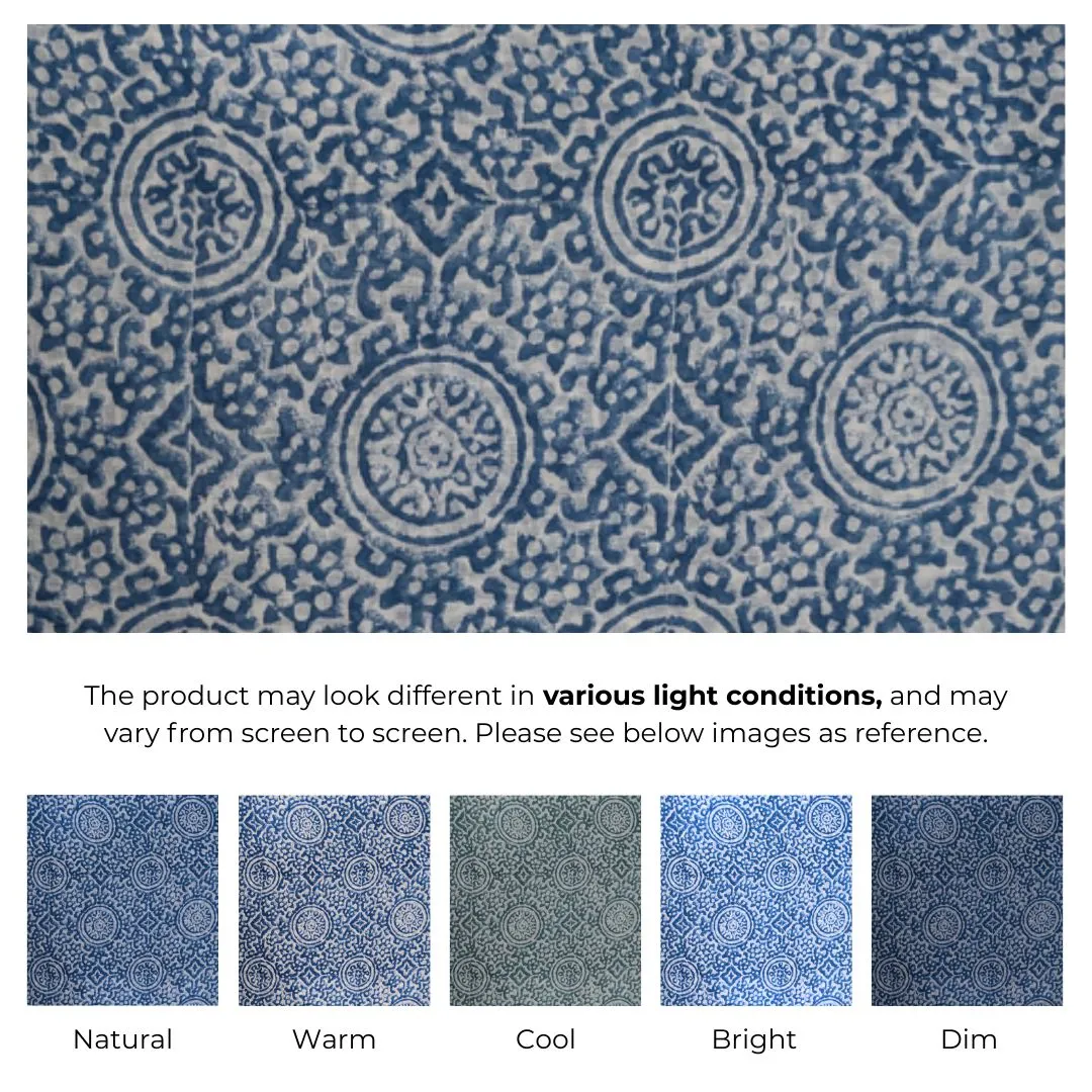 Single-Sided Hand Block Printed Mal Cotton Fabric – Soft Blue Pattern | Sold Per Meter