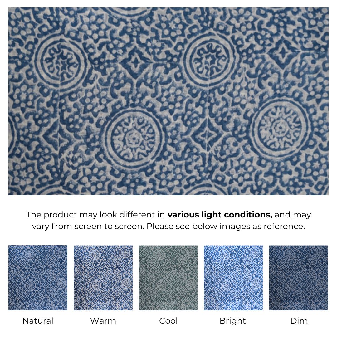 Single-Sided Block Printed Mal Cotton Fabric in Soft Blue Pattern