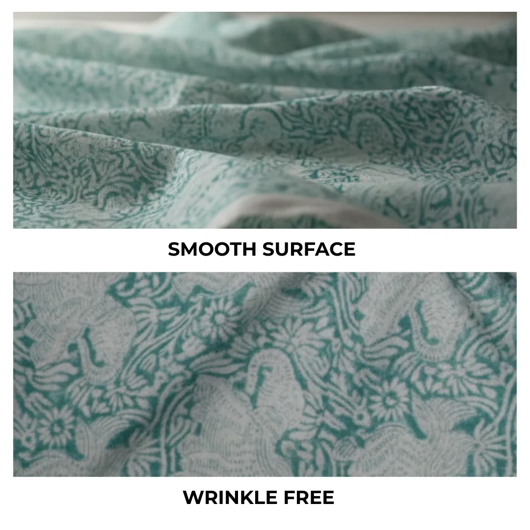Single-Sided Hand Block Printed Mal Cotton Fabric – Soft Green Floral | Sold Per Meter