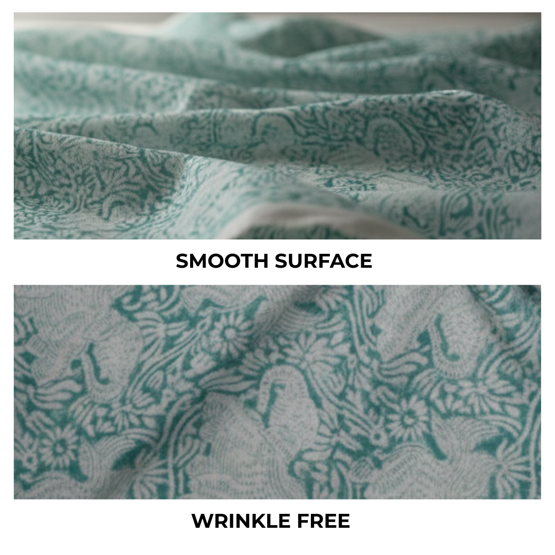 Single-Sided Block Printed Mal Cotton Fabric in Soft Green Floral Pattern