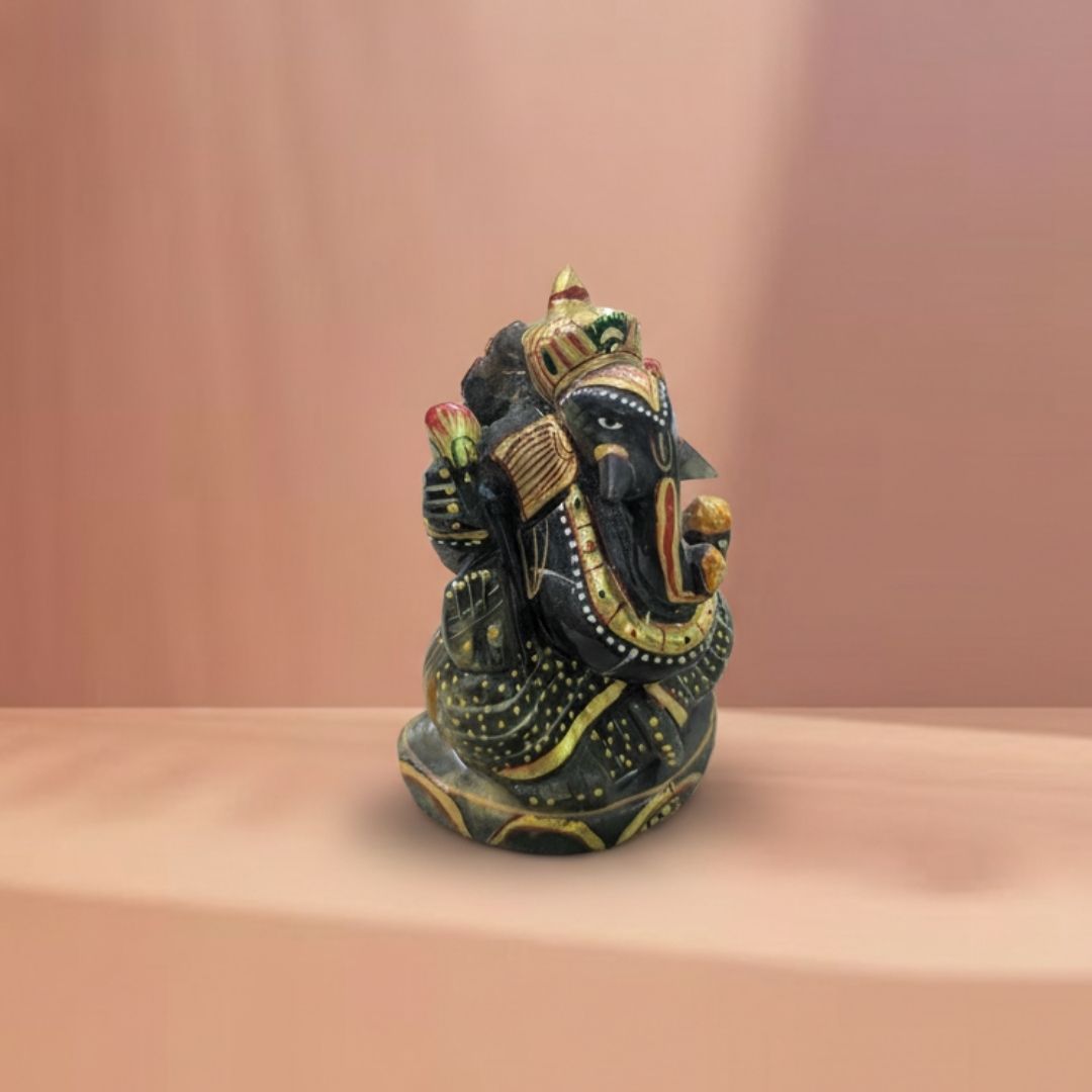 Aventurine Ganesha Idol Hand-Carved in Natural Stone 