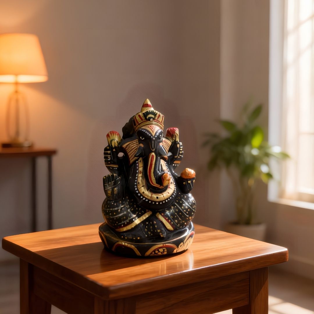 Aventurine Ganesha Idol Hand-Carved in Natural Stone 