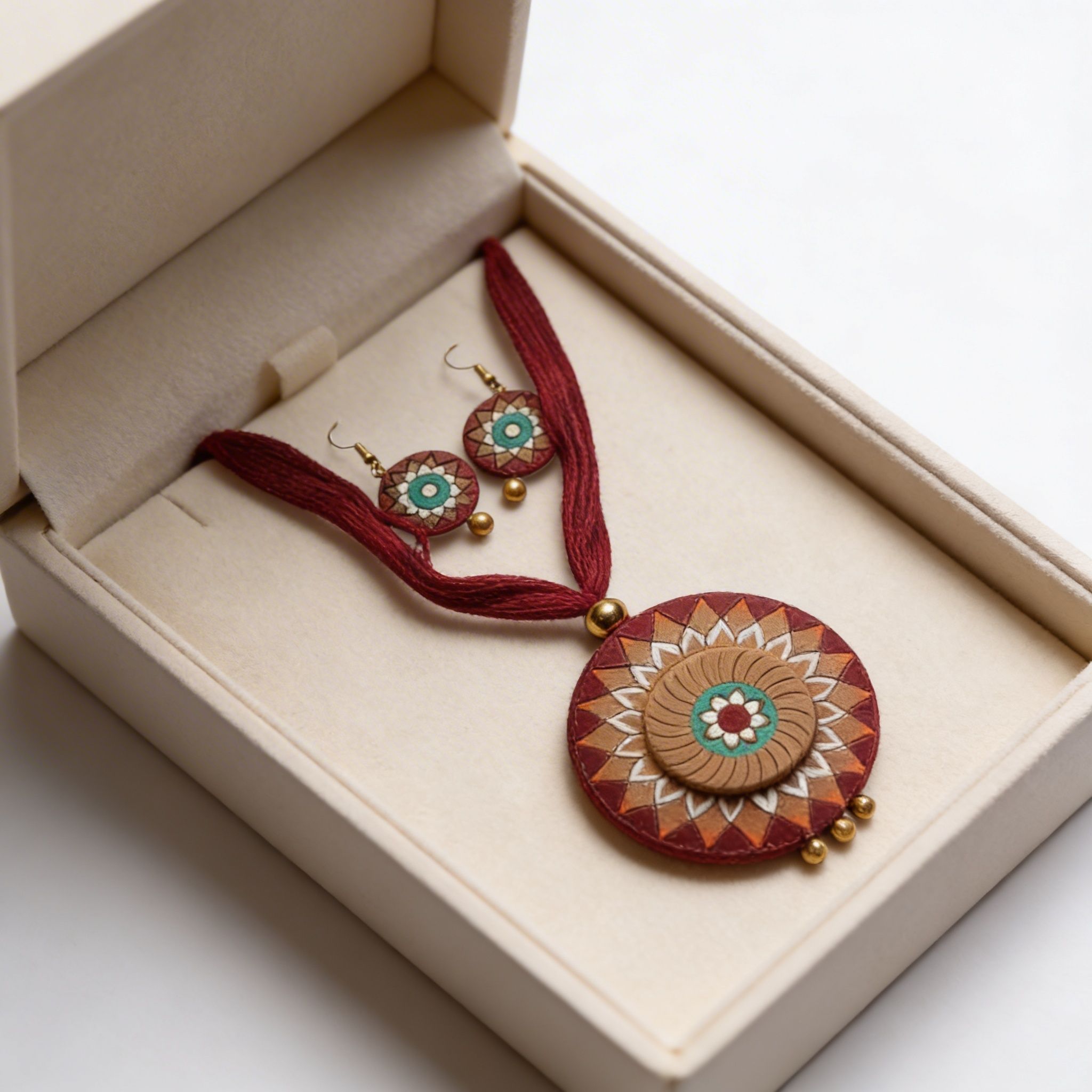 Handmade Terracotta Necklace Set Maroon