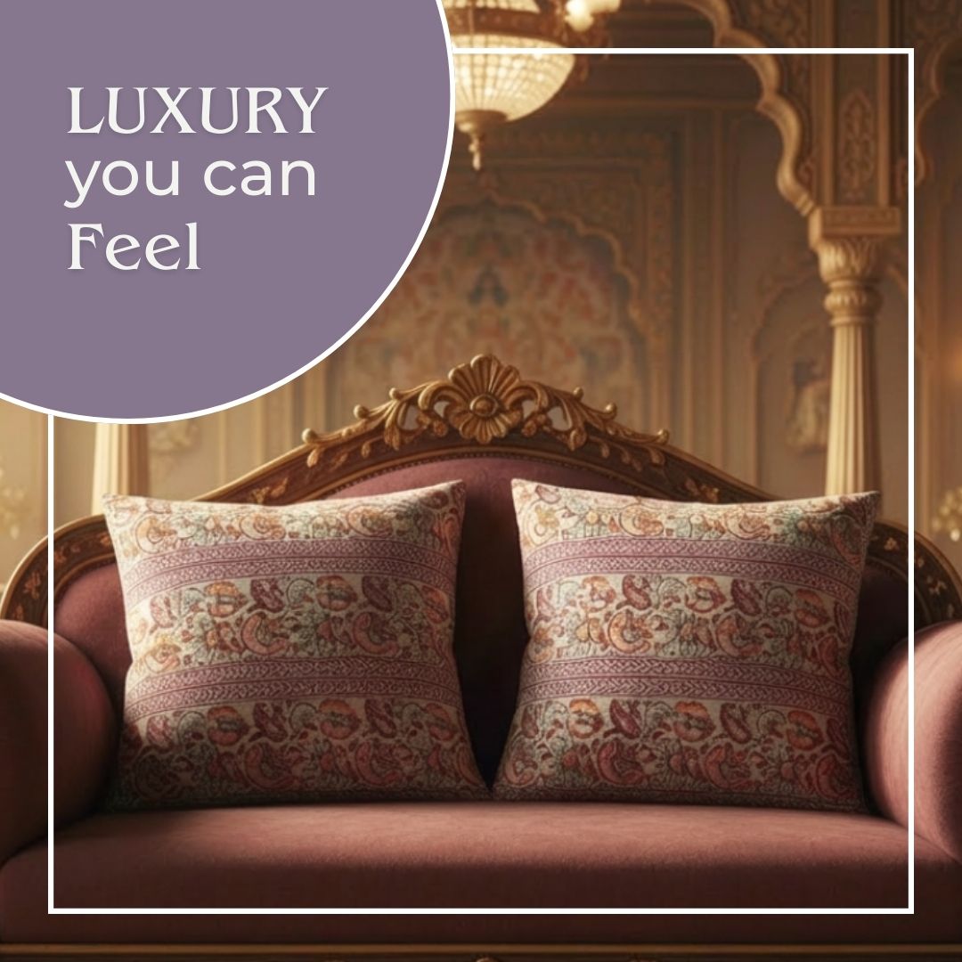 Block Printed Cotton Cushion Covers with Traditional Motif Pattern (Set of 2)