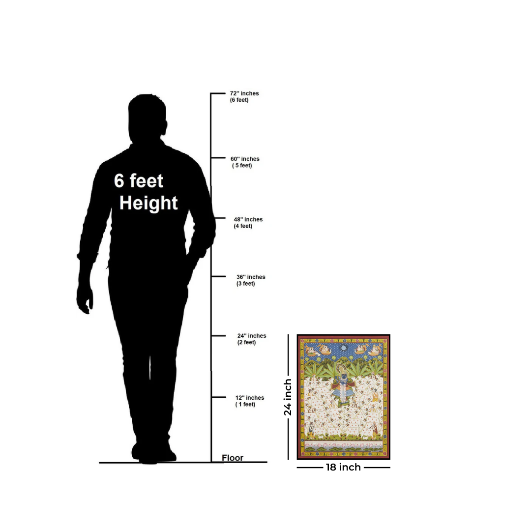 Pichwai Krishna Playing Bansuri with Multiple White Cows