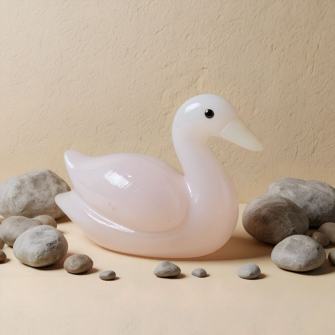 Hand Carved Rose Quartz Bird Pair for Home Decor and Healing Energy