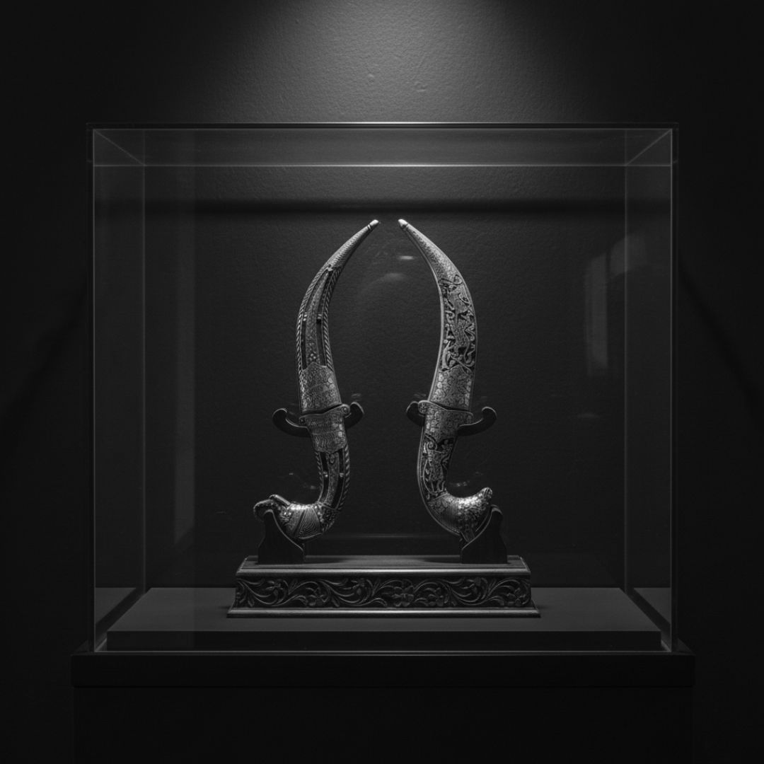 Handcrafted Calligraphy Koftgari Dagger Pair Decorative Art