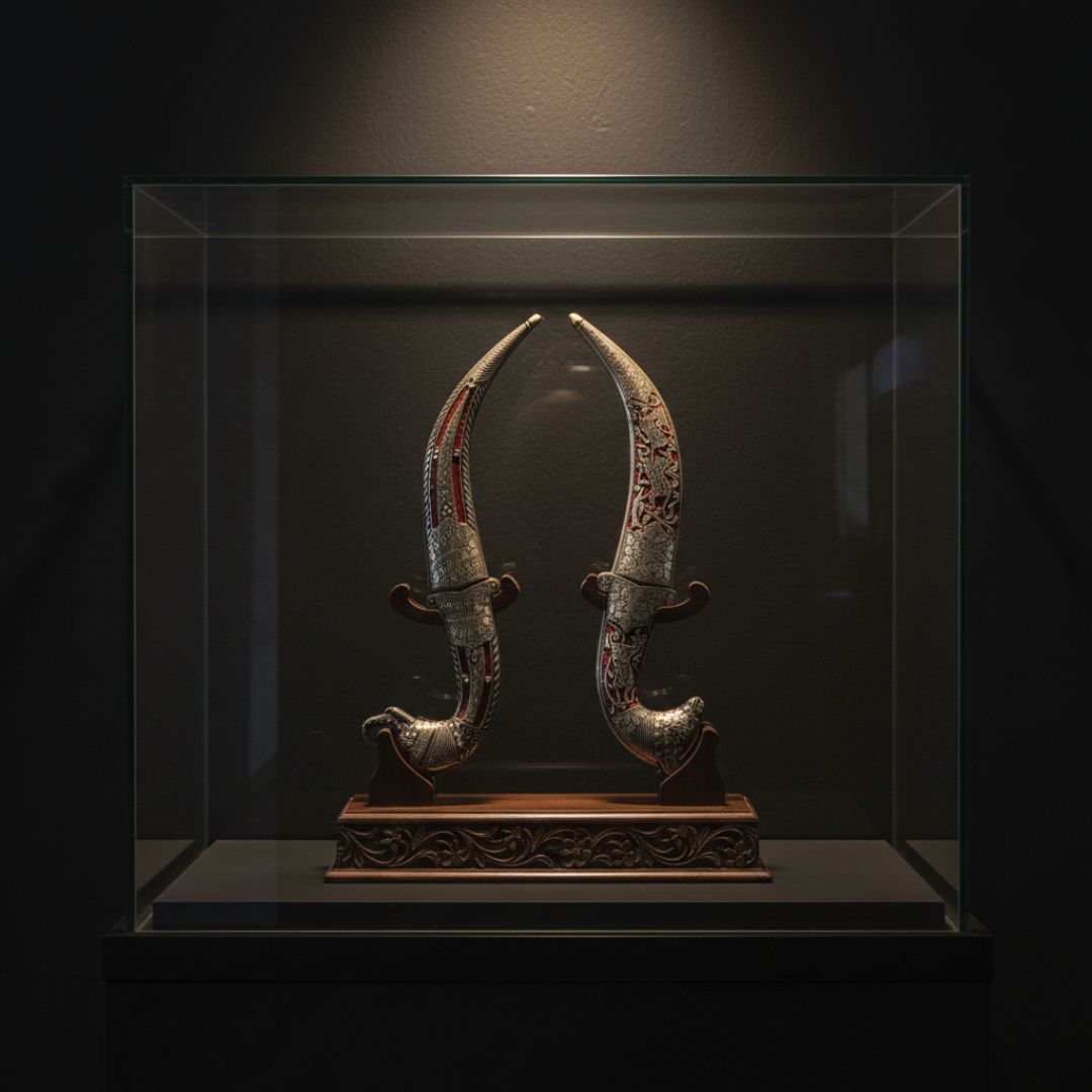 Handcrafted Calligraphy Koftgari Dagger Pair Decorative Art