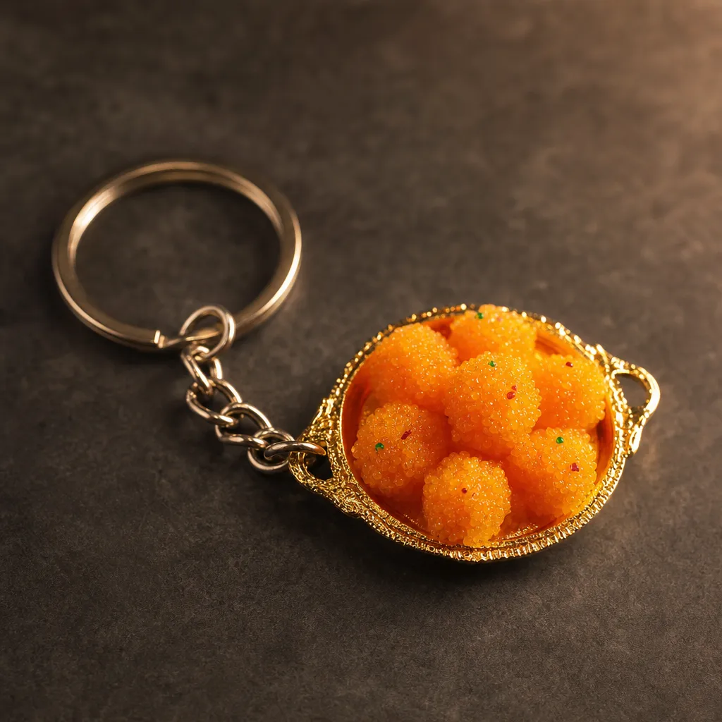 Miniature Boondi Laddu and Aalu Tikki Keychain Set