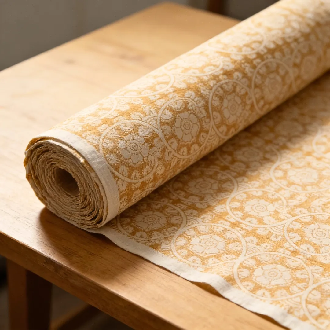 Single-Sided Hand Block Printed Mal Cotton Fabric – Mustard Floral | Sold Per Meter
