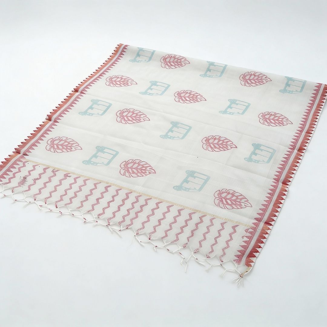 Hand Block Printed Kota Doriya Dupatta in Soft Floral Motifs