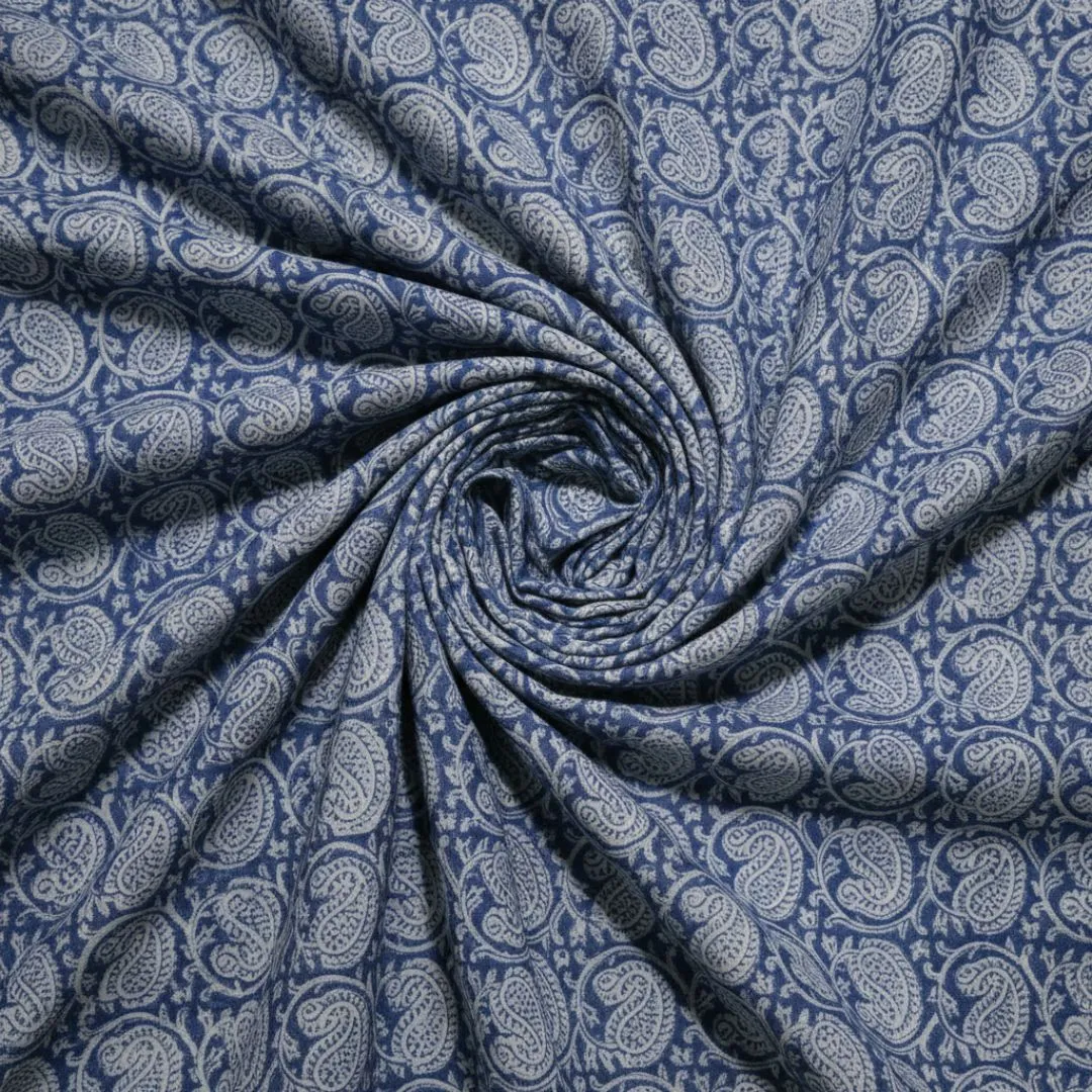Single-Sided Hand Block Printed Mal Cotton Fabric – Blue Geometric | Sold Per Meter