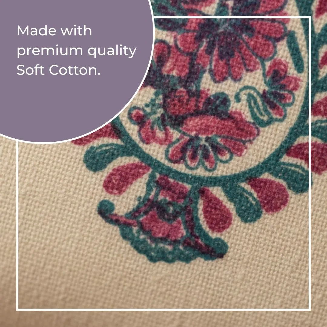 South Cotton Block Printed Cushion Covers with Central Motif & Blue Border (Set of 2)