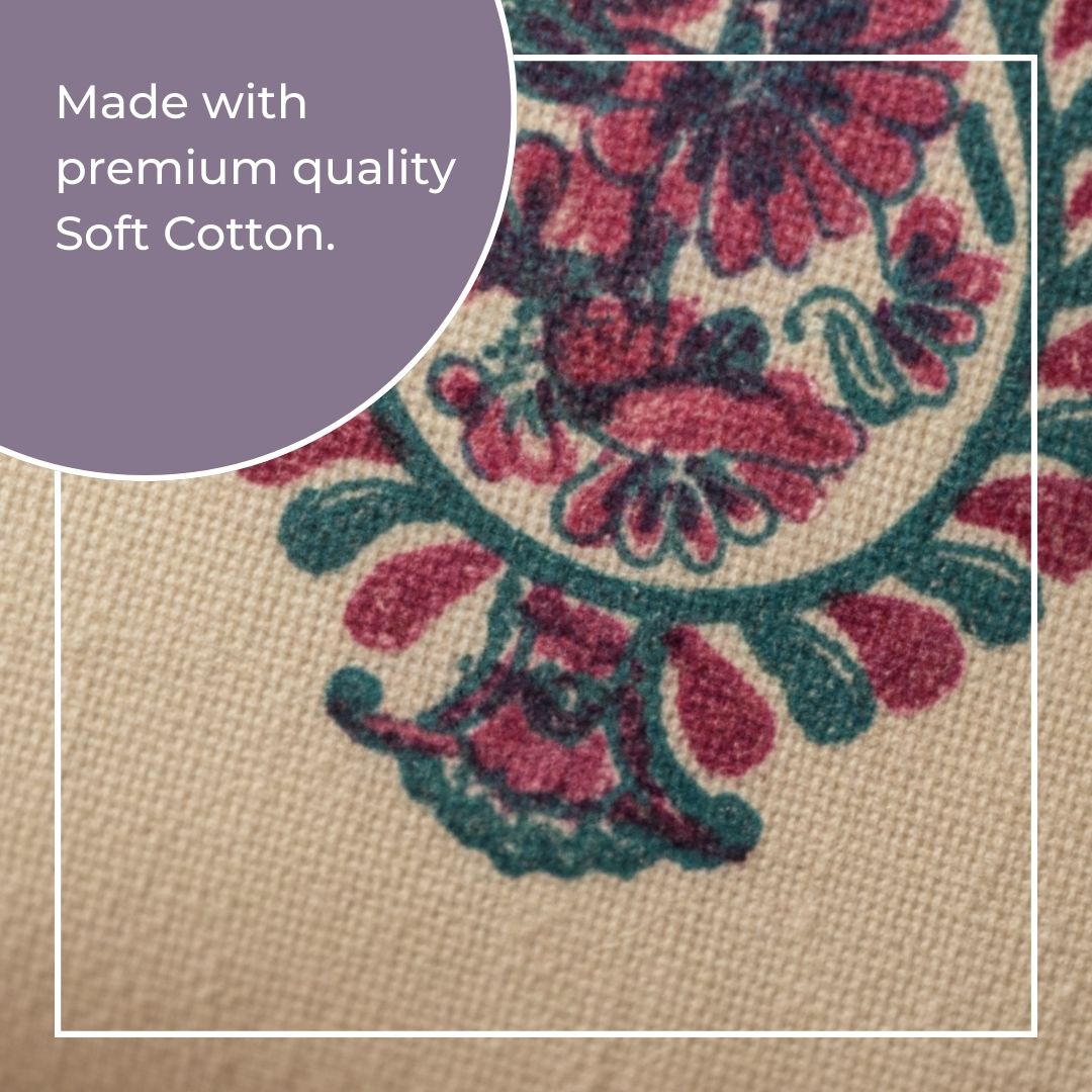 South Cotton Block Printed Cushion Covers with Central Motif & Blue Border (Set of 2)