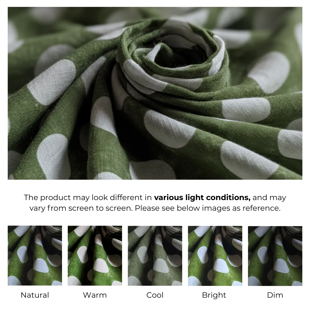Single-Sided Hand Block Printed Mal Cotton Fabric – Green Geometric | Sold Per Meter
