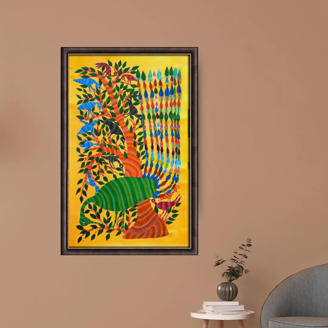 Peacock with the Tree and Birds