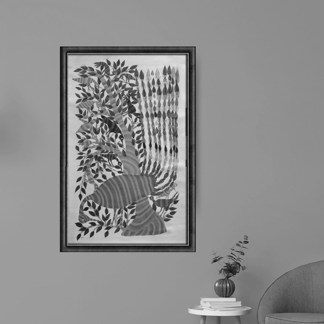 Peacock with the Tree and Birds