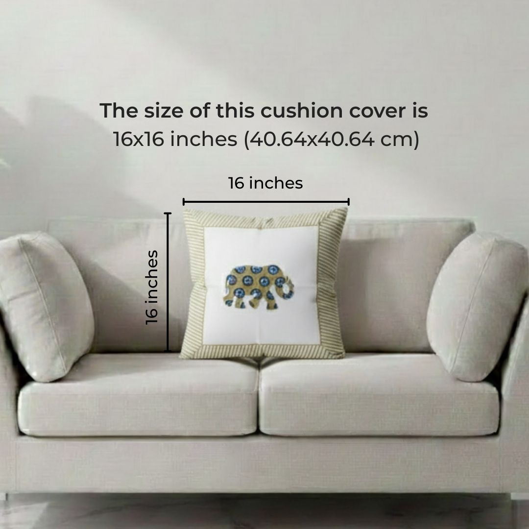 Block Printed Cotton Cushion Covers with Central Floral Motif (Set of 2)