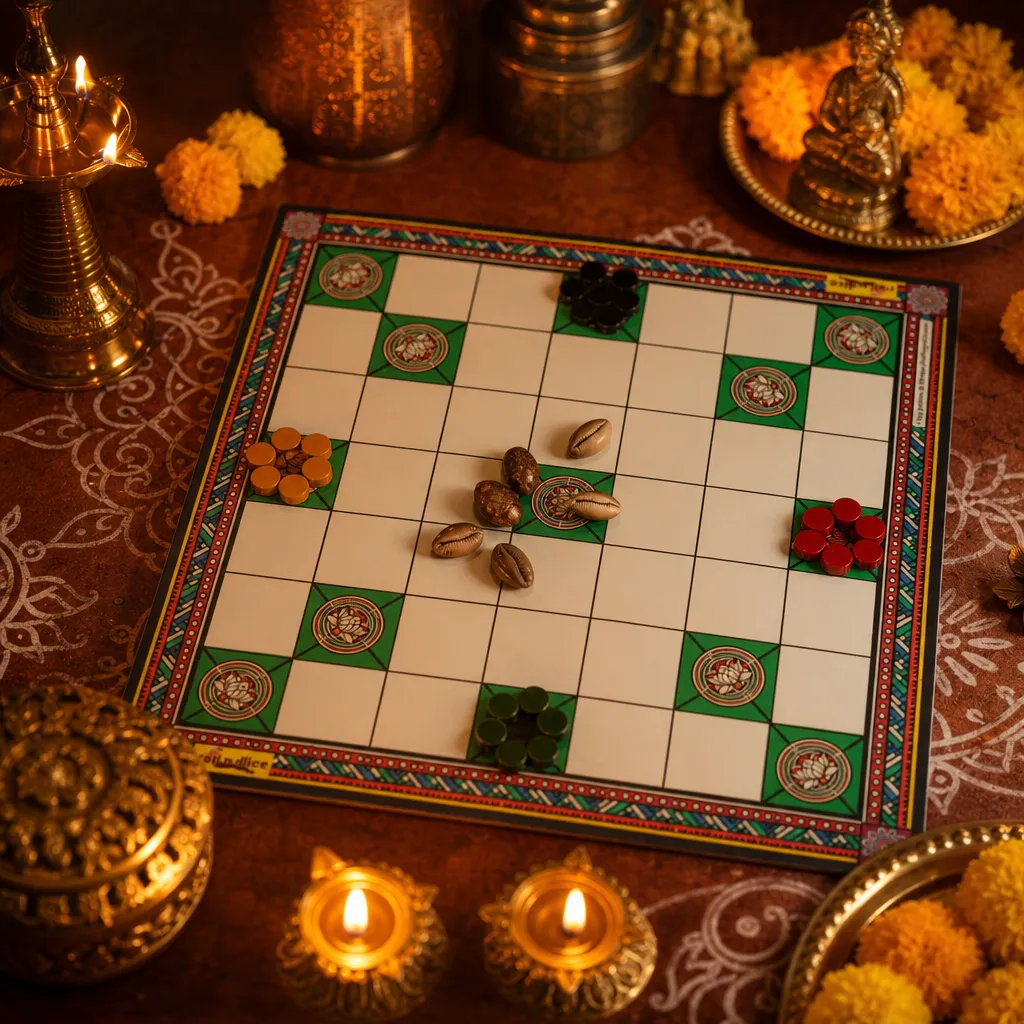 Chowka Bara 5 & 7 House Board Game Combo Set | Cotton Canvas Mat & Wooden Pawns | Ashta Chamma (Telugu), Daayam (Tamil) | Includes How to Play Instructions