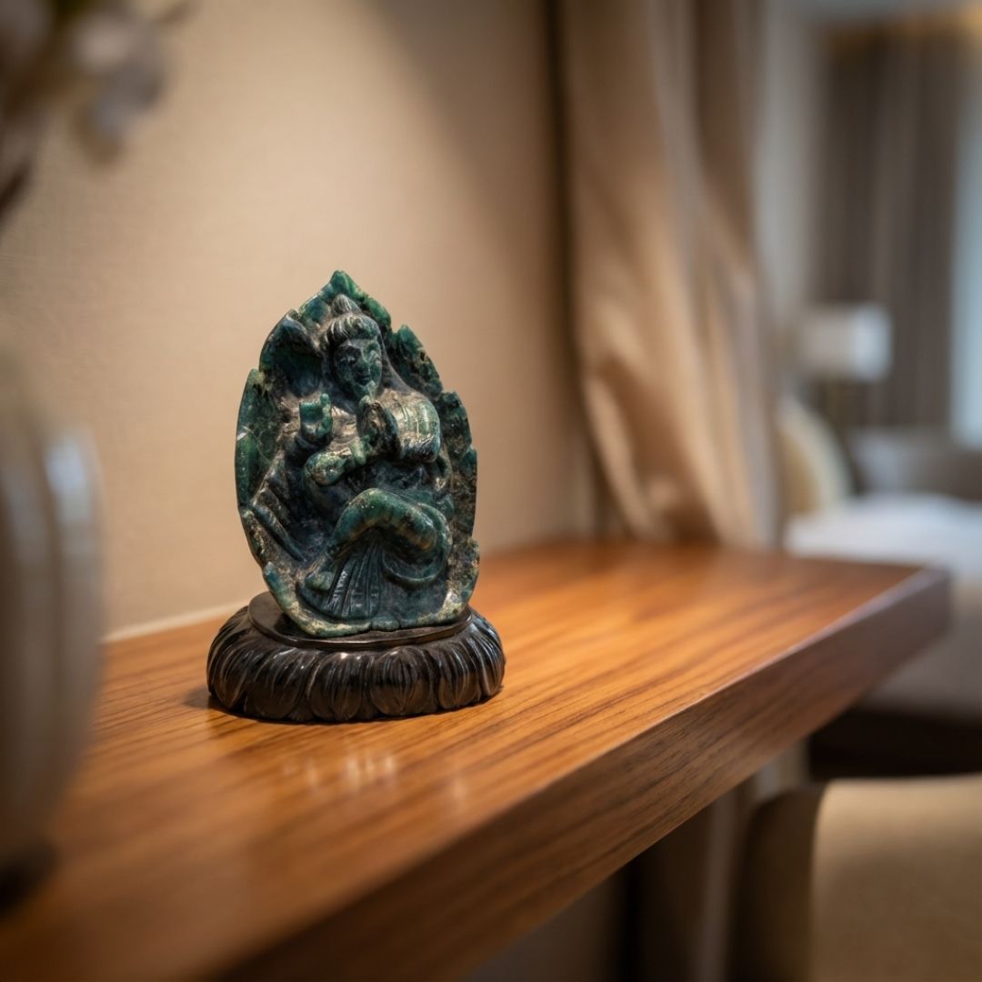 Abroad Black Jade Krishna Sculpture for Home Decor and Spiritual Spaces 