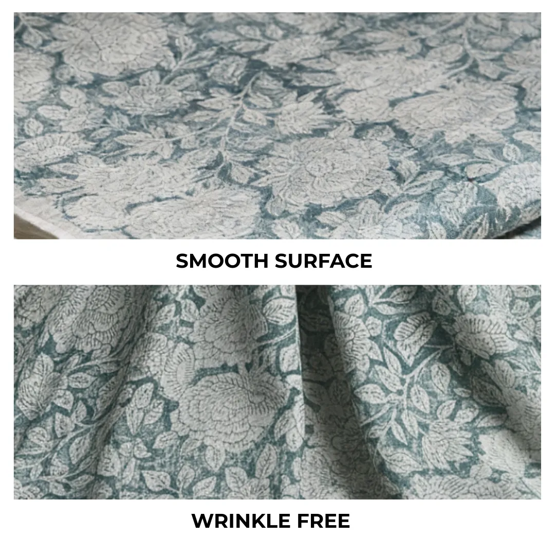 Single-Sided Hand Block Printed Mal Cotton Fabric – Blue Floral Motif | Sold Per Meter