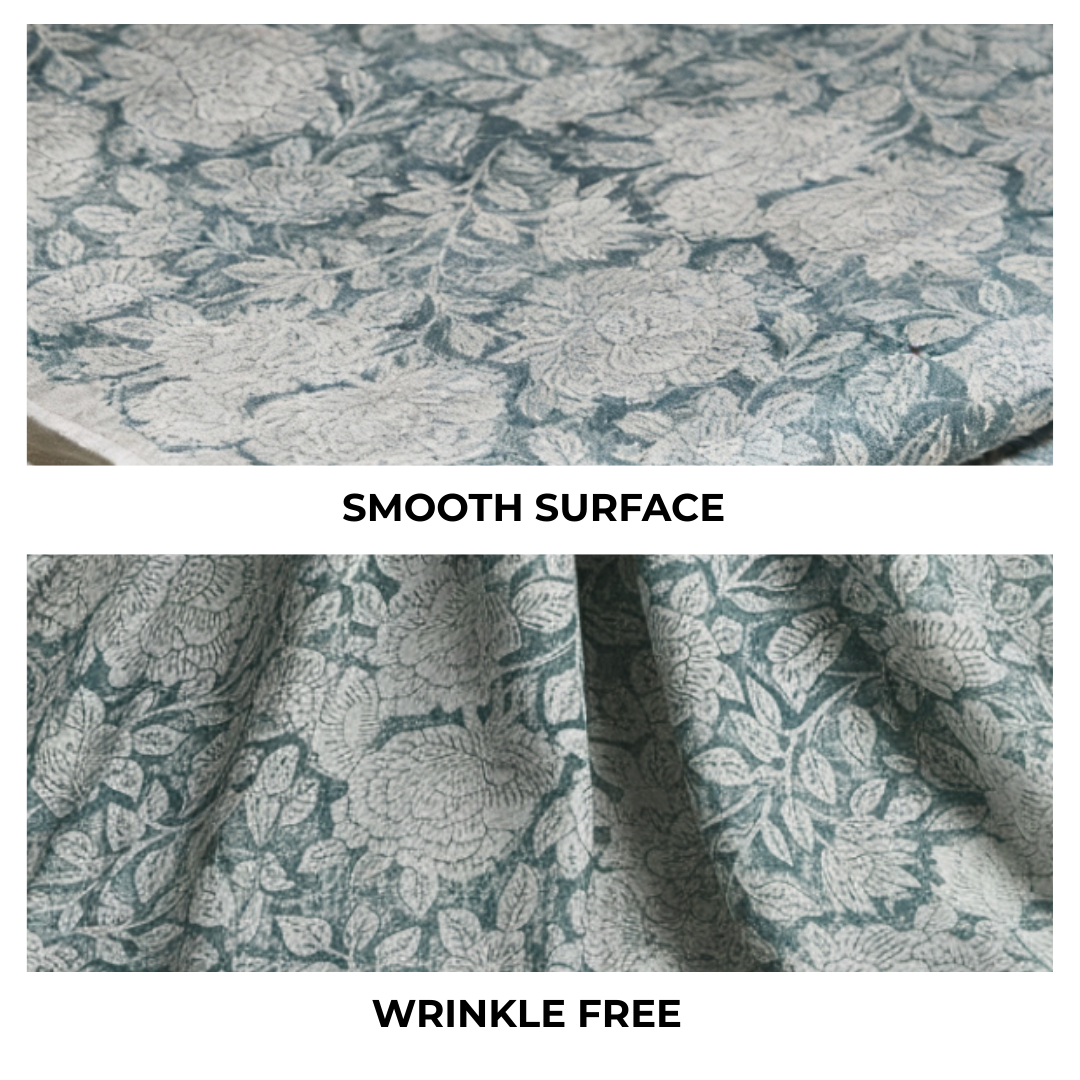 Single-Sided Block Printed Mal Cotton Fabric in Blue Floral Motif