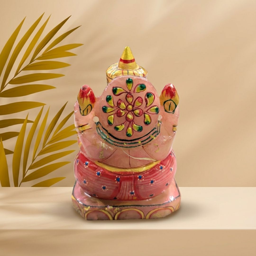 Gemstone Rose Quartz Printed Ganesha Idol for Home and Spiritual Decor