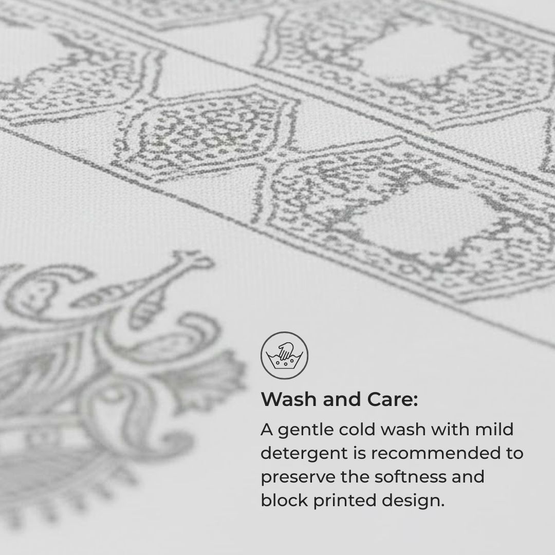 Single-Sided Block Printed Double Bedsheet in Grey Motif