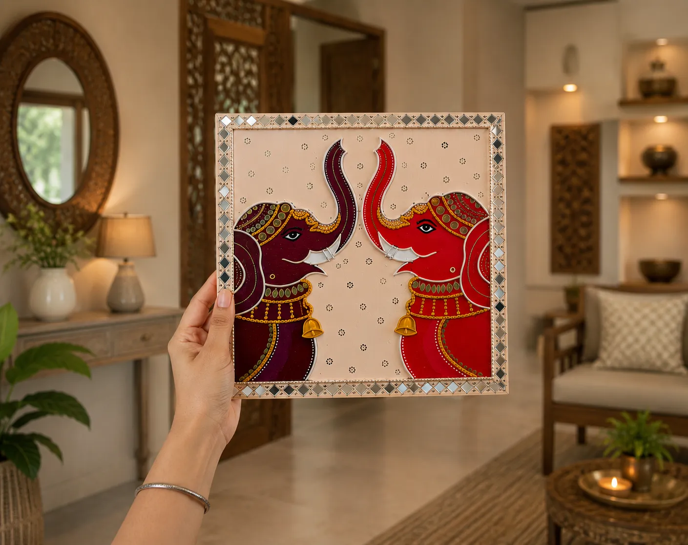 Lippan Art Wall Hanging: Greeting Elephants