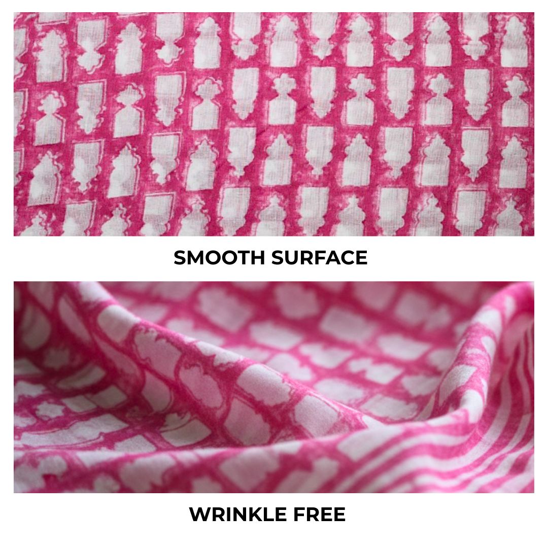 Single-Sided Block Printed Mal Cotton Fabric in Red Geometric Pattern