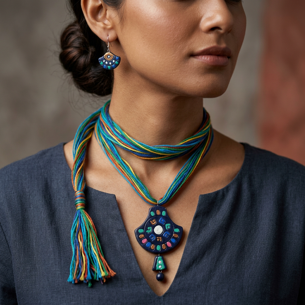 Ethnic Terracotta Necklace Set with Earrings