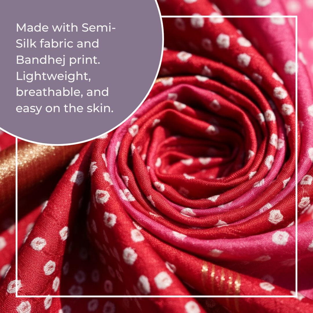 Silk Border Bandhej Saree with Lakdi Patta Pallu and Coordinated Blouse Piece (Unstitched)