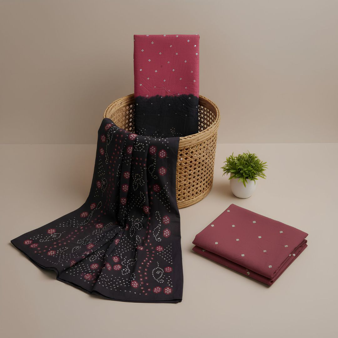 Glace Cotton Multicolour Tie and Dye Suit Fabric for Cut Top