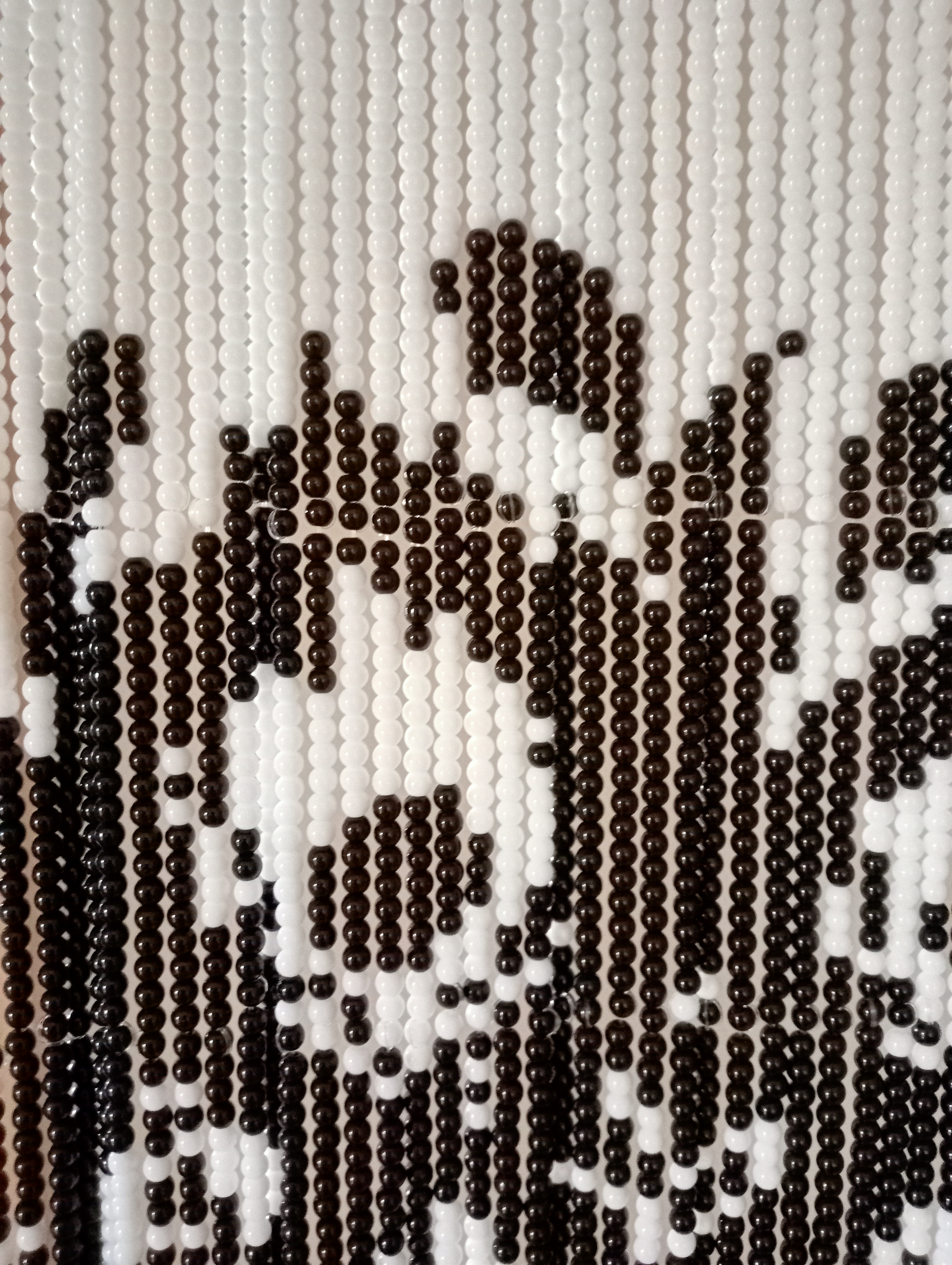 Handcrafted Pixel Glass Bead Curtain - Peacock Design - Featuring 37,700 Black and White Glass Beads