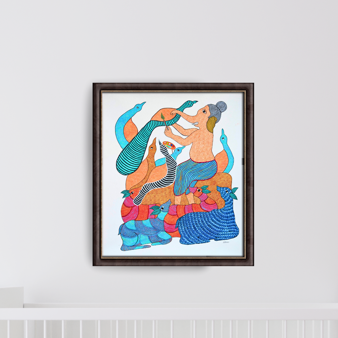 Lord Ganesh painting the peacock