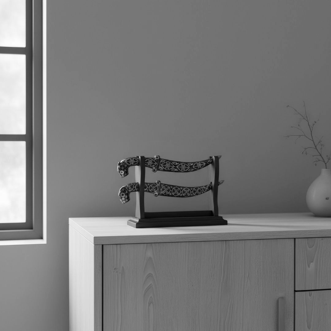 Mini Decorative Koftgari Dagger Pair with Handcrafted Metal Inlay Detailing