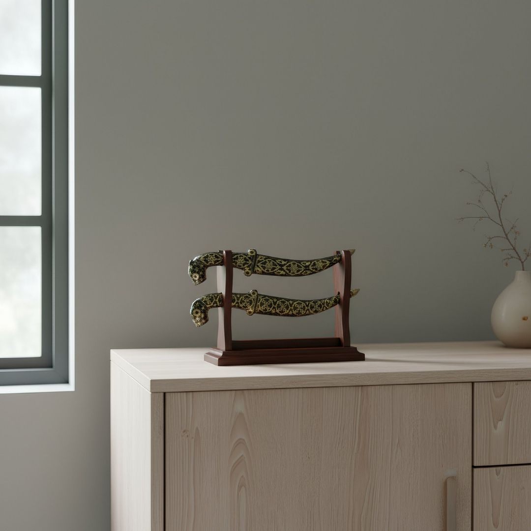 Mini Decorative Koftgari Dagger Pair with Handcrafted Metal Inlay Detailing