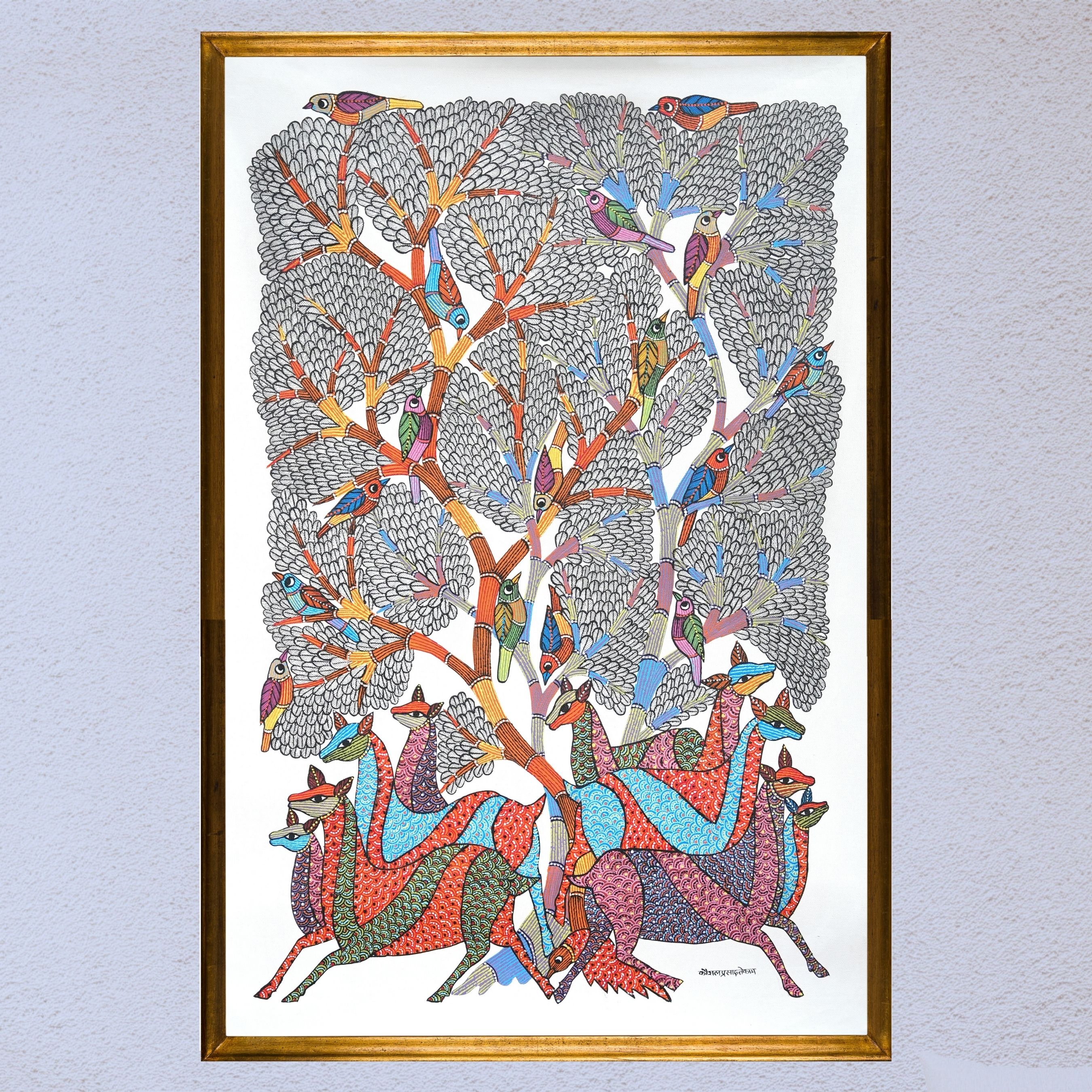Deer and Birds Under the Tree