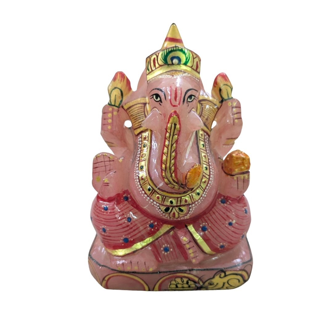 Gemstone Rose Quartz Printed Ganesha Idol for Home and Spiritual Decor