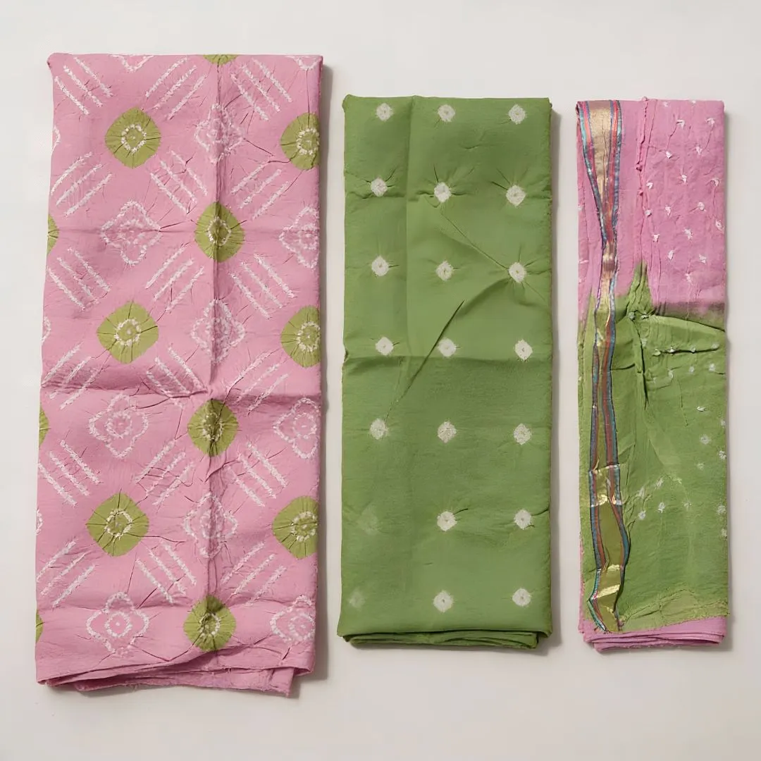 Glace Cotton Suit Fabric with Traditional Tie and Dye Motifs for Cut Top
