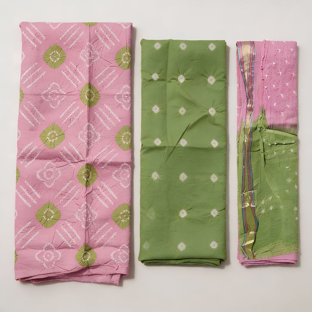 Glace Cotton Suit Fabric with Traditional Tie and Dye Motifs for Cut Top