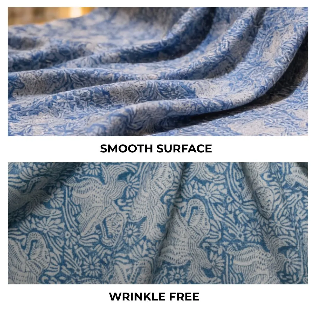 Single-Sided Hand Block Printed Mal Cotton Fabric – Blue Floral | Sold Per Meter