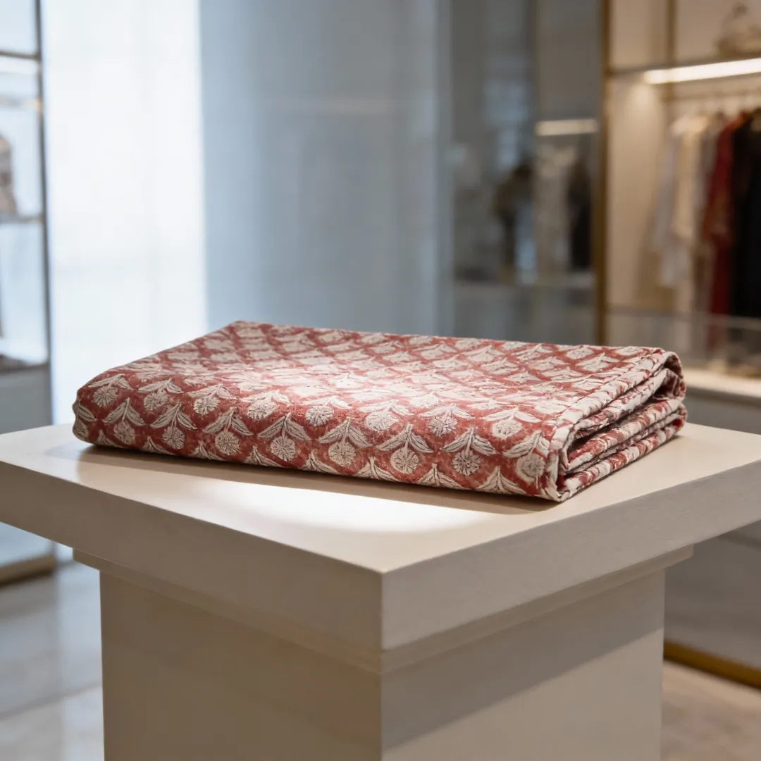 Single-Sided Hand Block Printed Mal Cotton Fabric – Brown Geometric Lattice | Sold Per Meter